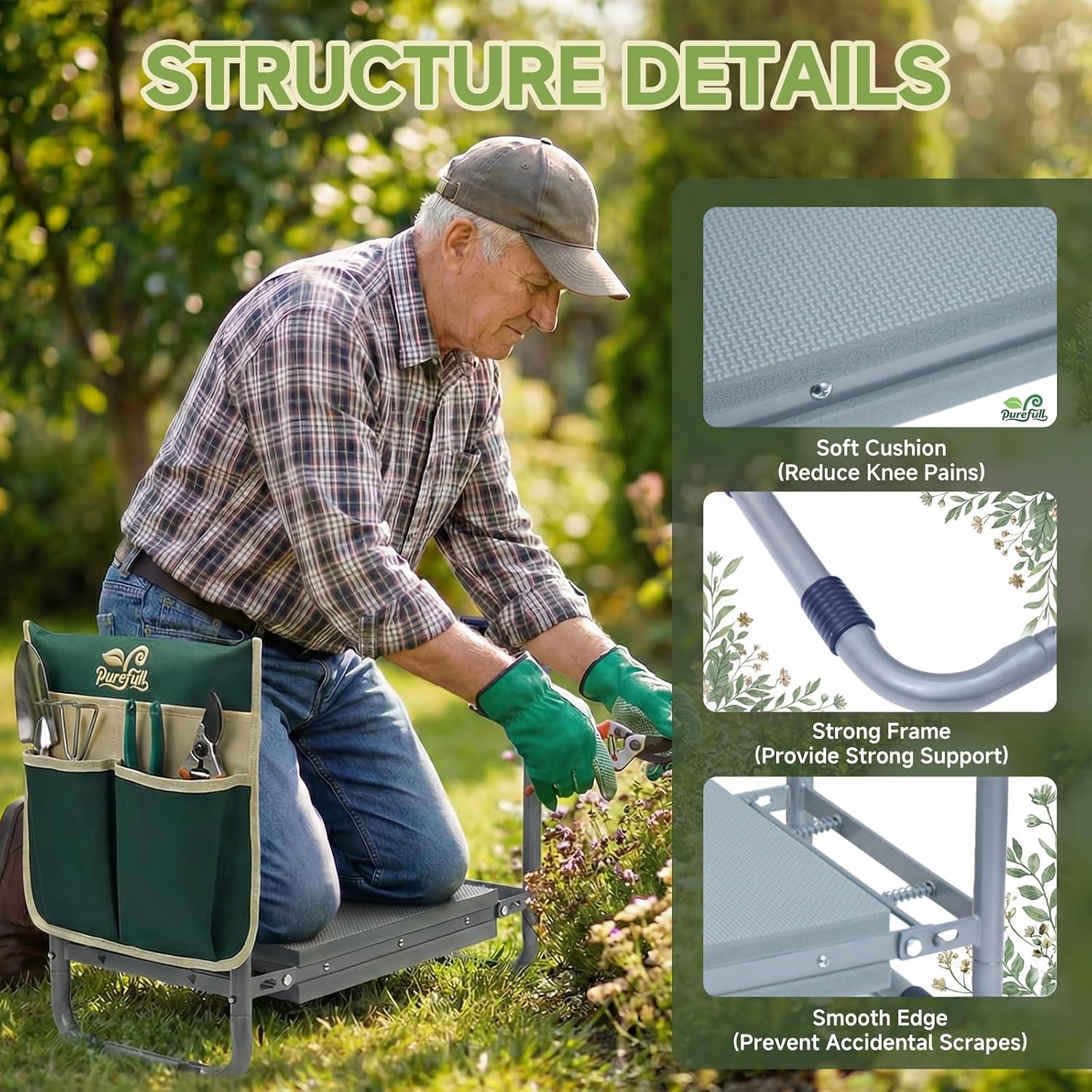 2-in-1 Heavy Duty Foldable Garden Kneeler And Stool With EVA Pad, Green | Wider Thicker Soft Foam Cushioning Includes