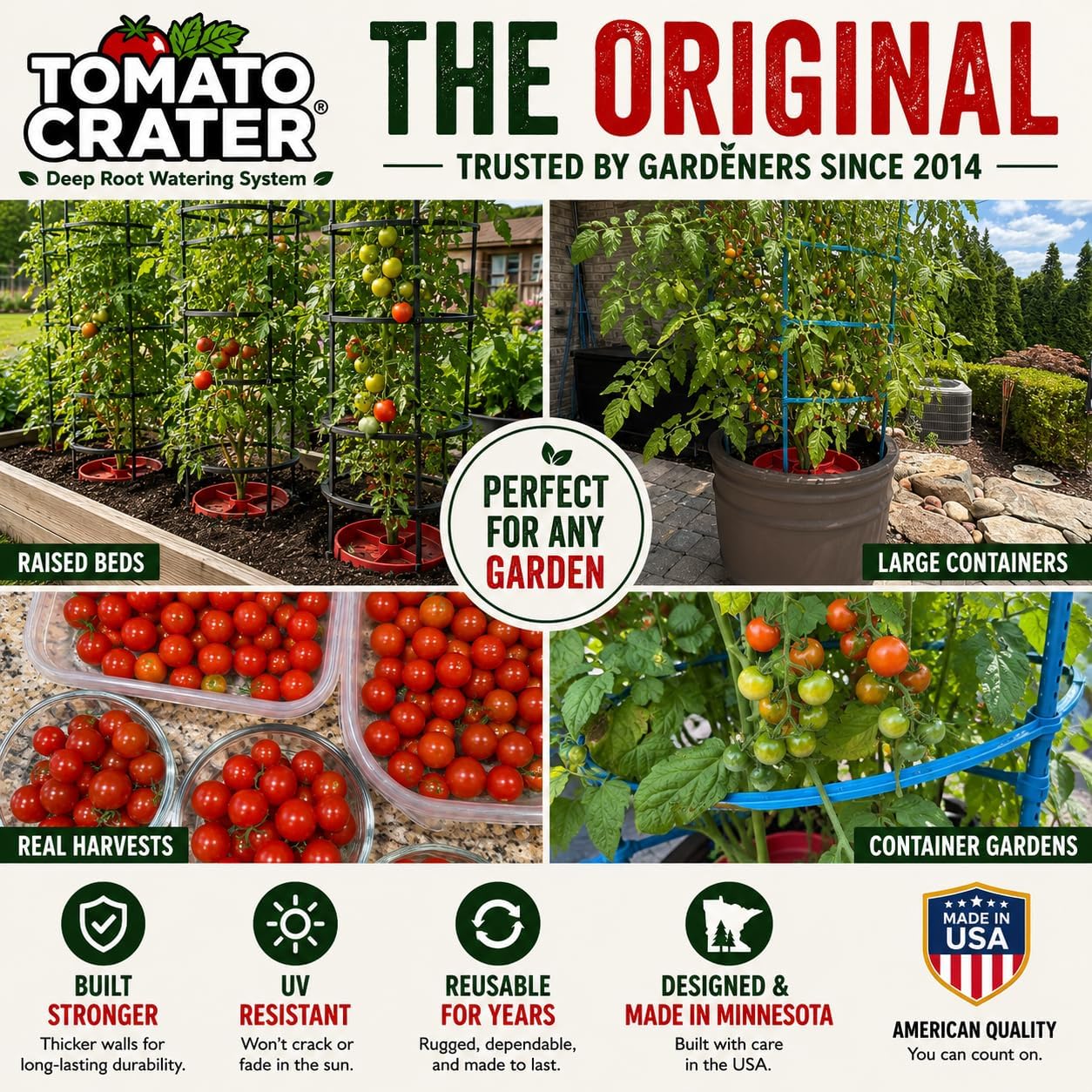 Tomato Crater® Root-Zone Watering Ring for Tomatoes & Vegetables | Made in USA Snap-Together Base | Reduces Runoff