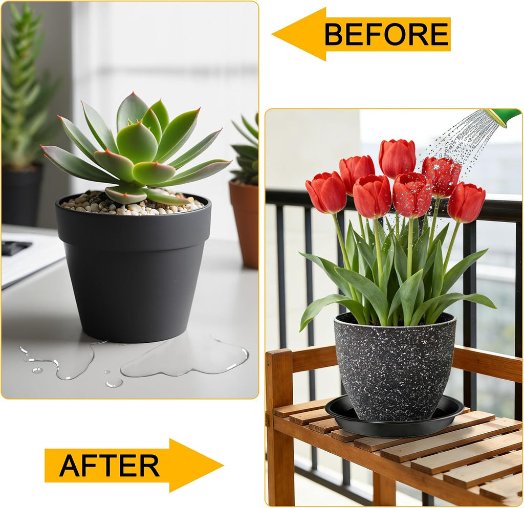 6 Pack 12 Inch Plant Saucers, Heavy Duty Plastic Plant Trays Drip Plates for Home & Garden Potted Plants, Water Trays