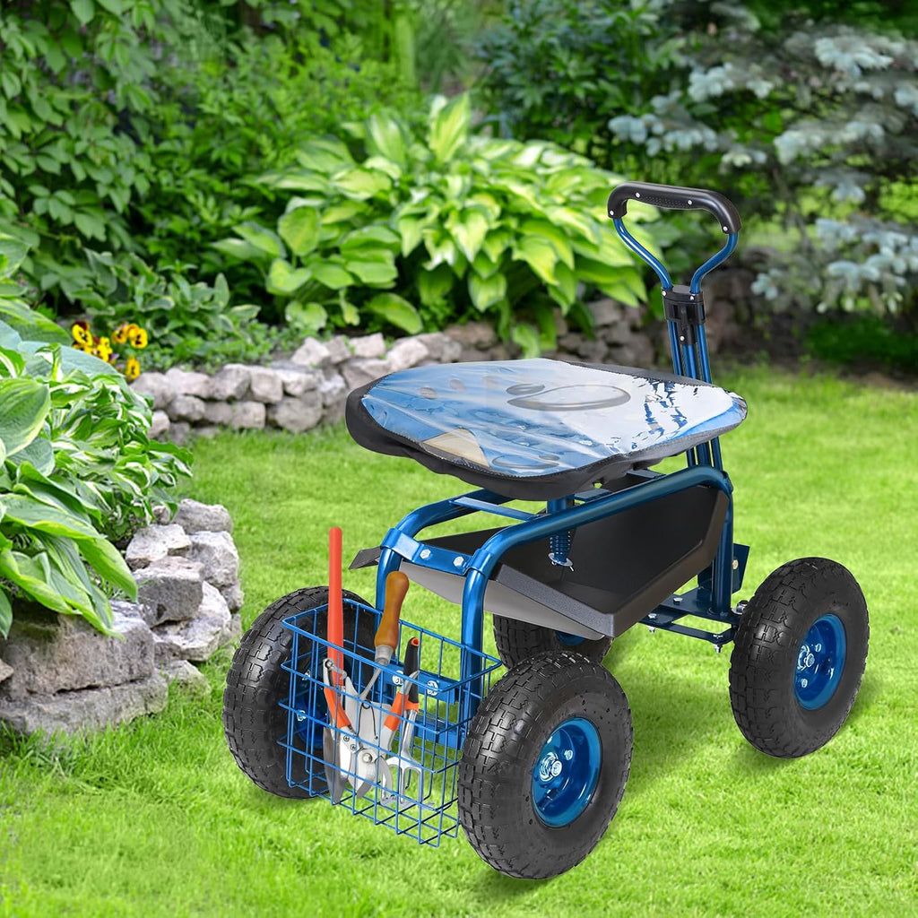 VEVOR Garden Cart Rolling Workseat with Wheels, Gardening Stool for Planting, 360 Degree Swivel Seat, Wagon Scooter