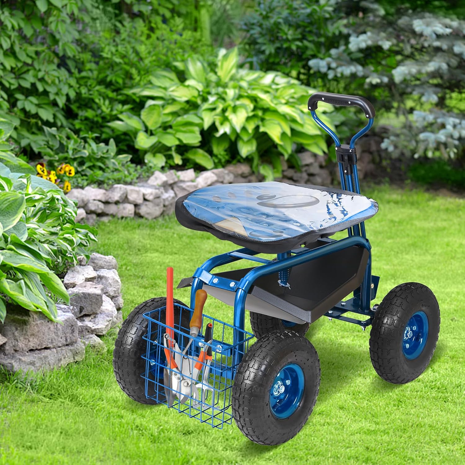 VEVOR Garden Cart Rolling Workseat with Wheels, Gardening Stool for Planting, 360 Degree Swivel Seat, Wagon Scooter