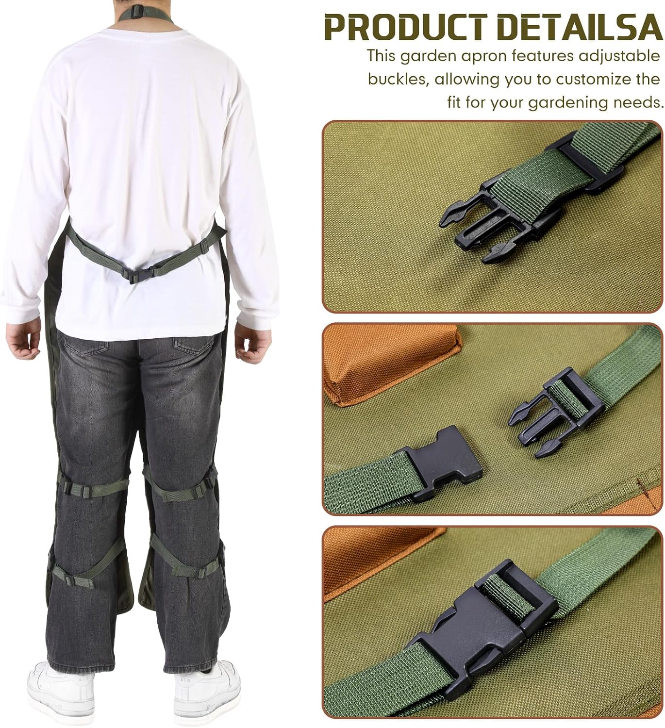 Shyyween Gardening Apron Adjustable Legs Waterproof Apron with 6 Release Pockets Army Green Adjustable Buckle for