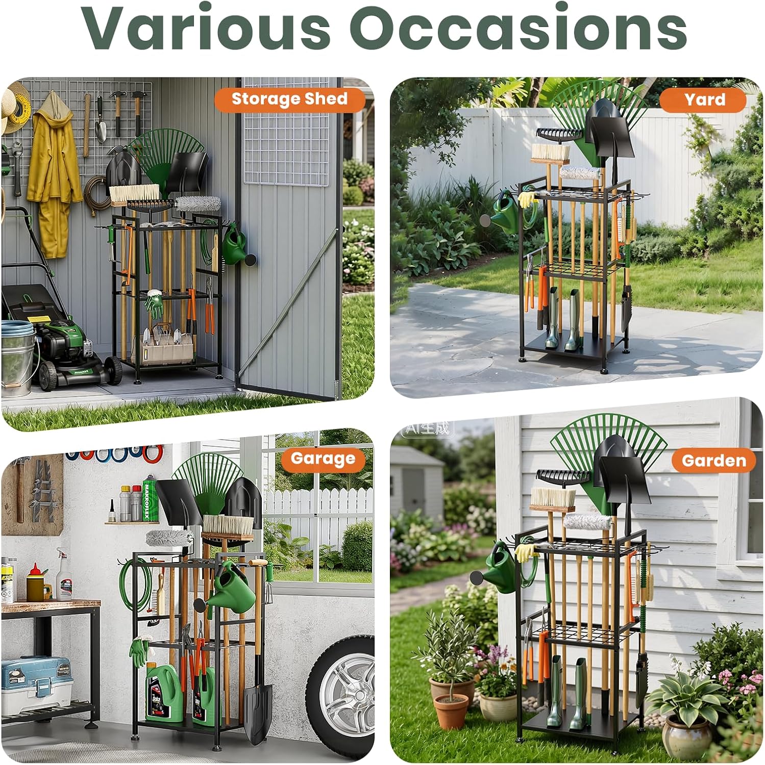 SPACECARE Garden Tool Organizer with Feet Up to 35 Long-Handled Tools Black | Yard Tower Rack for Garage Organization