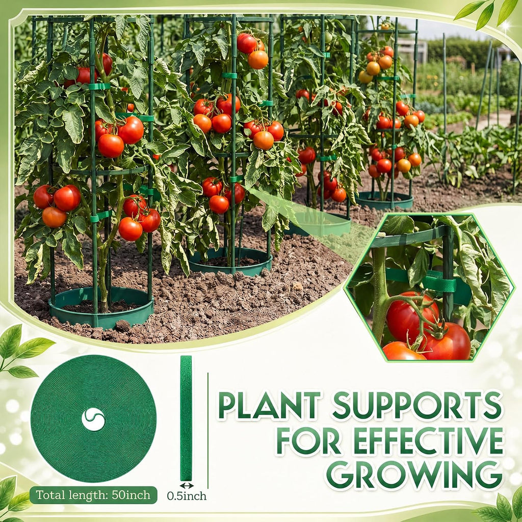 19pcs 59" Round Heavy Duty Tomato Cage Adjustable Plant Trellis | 3 Size Planting Grow Rings, Plant Binding Tape