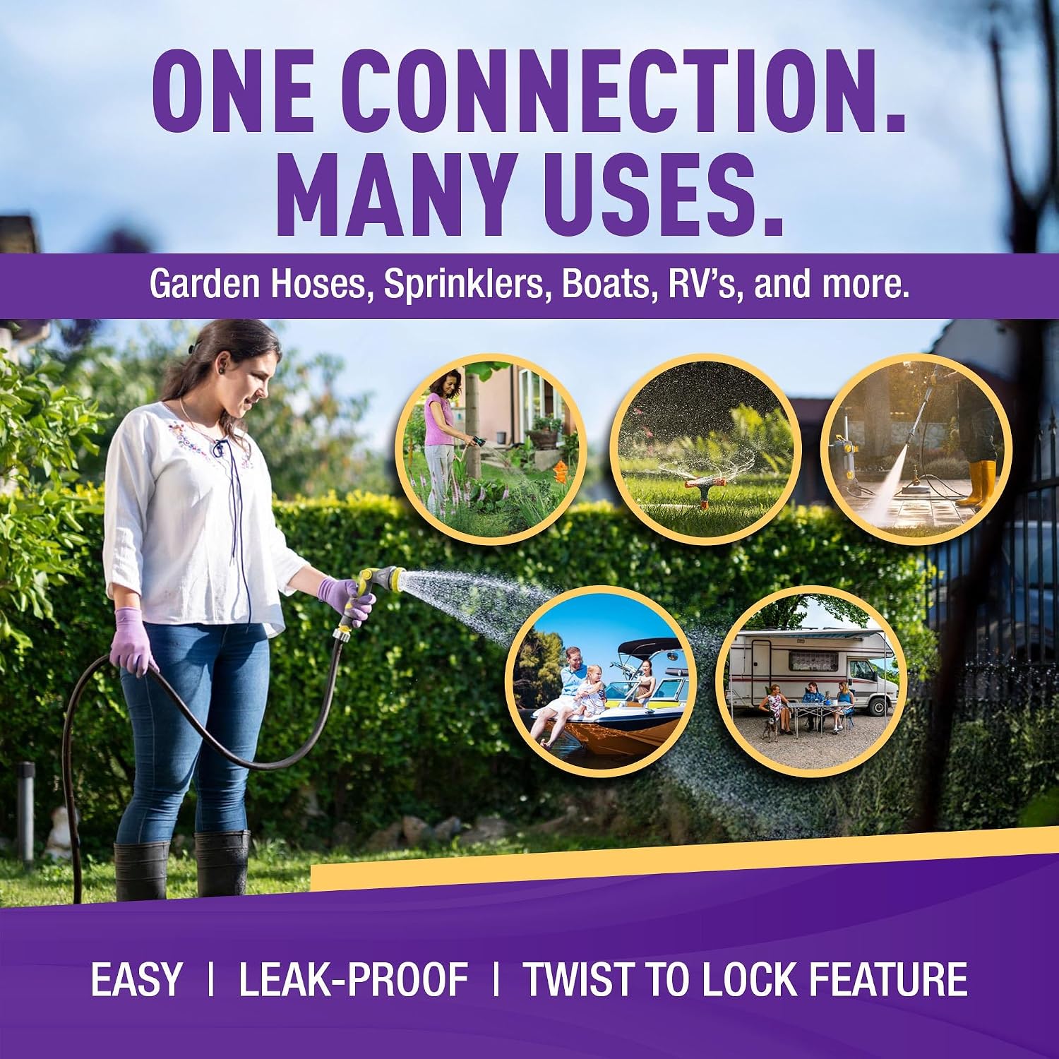 Low Lead Locking Garden Hose Quick Connect Fittings ¾ Inch GHT Solid Brass Leak Proof to 200 PSI Heavy Duty