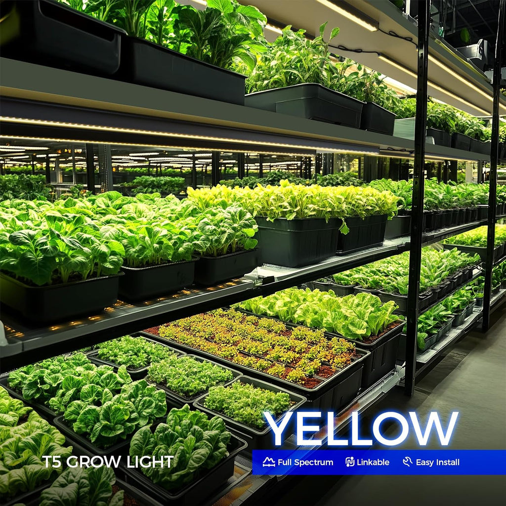 Barrina T5 Plant Lights, 4FT 160W (8 X 20W), Yellow, 8 Packs, Black Cover | Full Spectrum, Plant Grow Lights Indoor