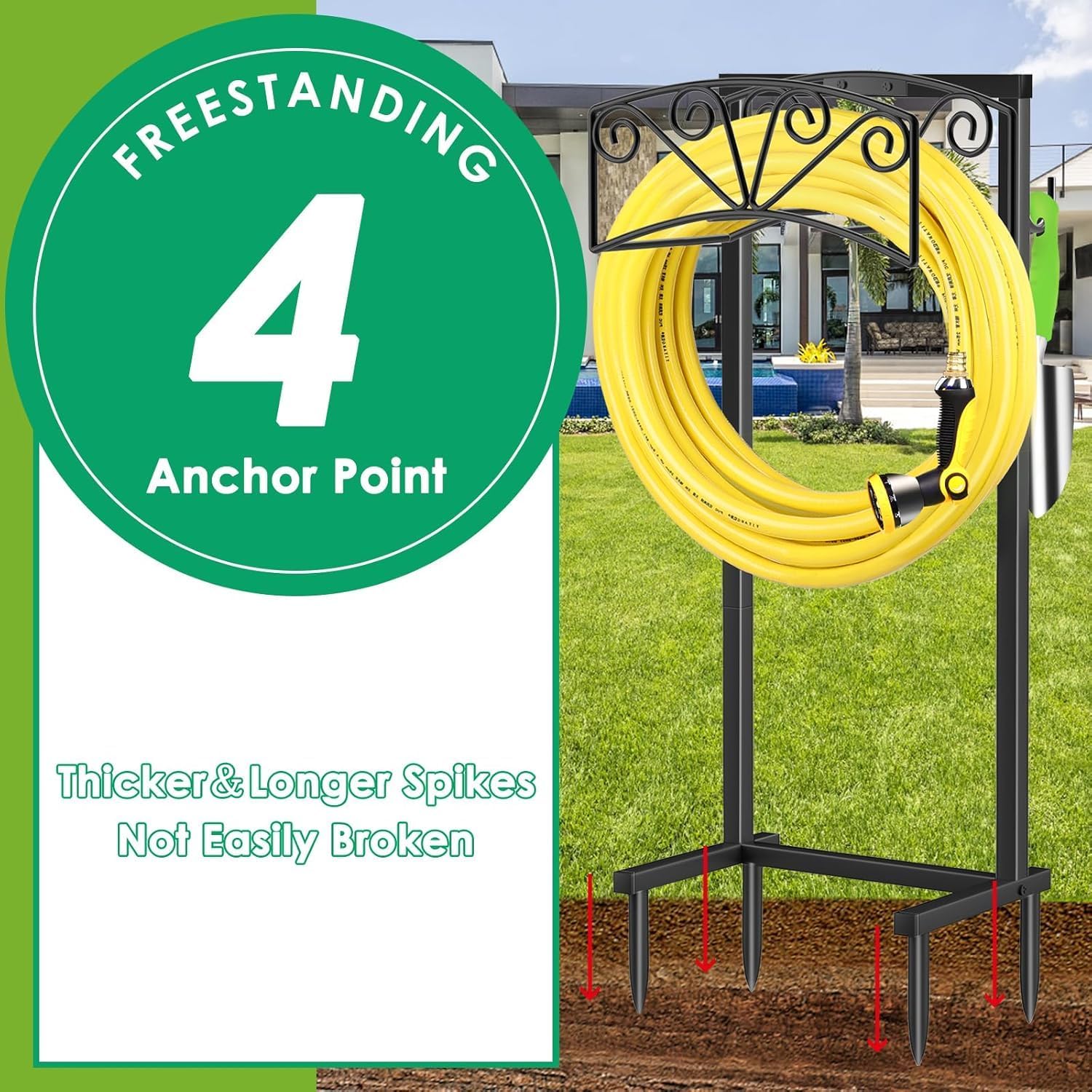 TomCare Garden Hose Holder, Heavy Duty Water Hose Hanger for 160FT Hose | Freestanding Ground-Set Design, Thick Metal