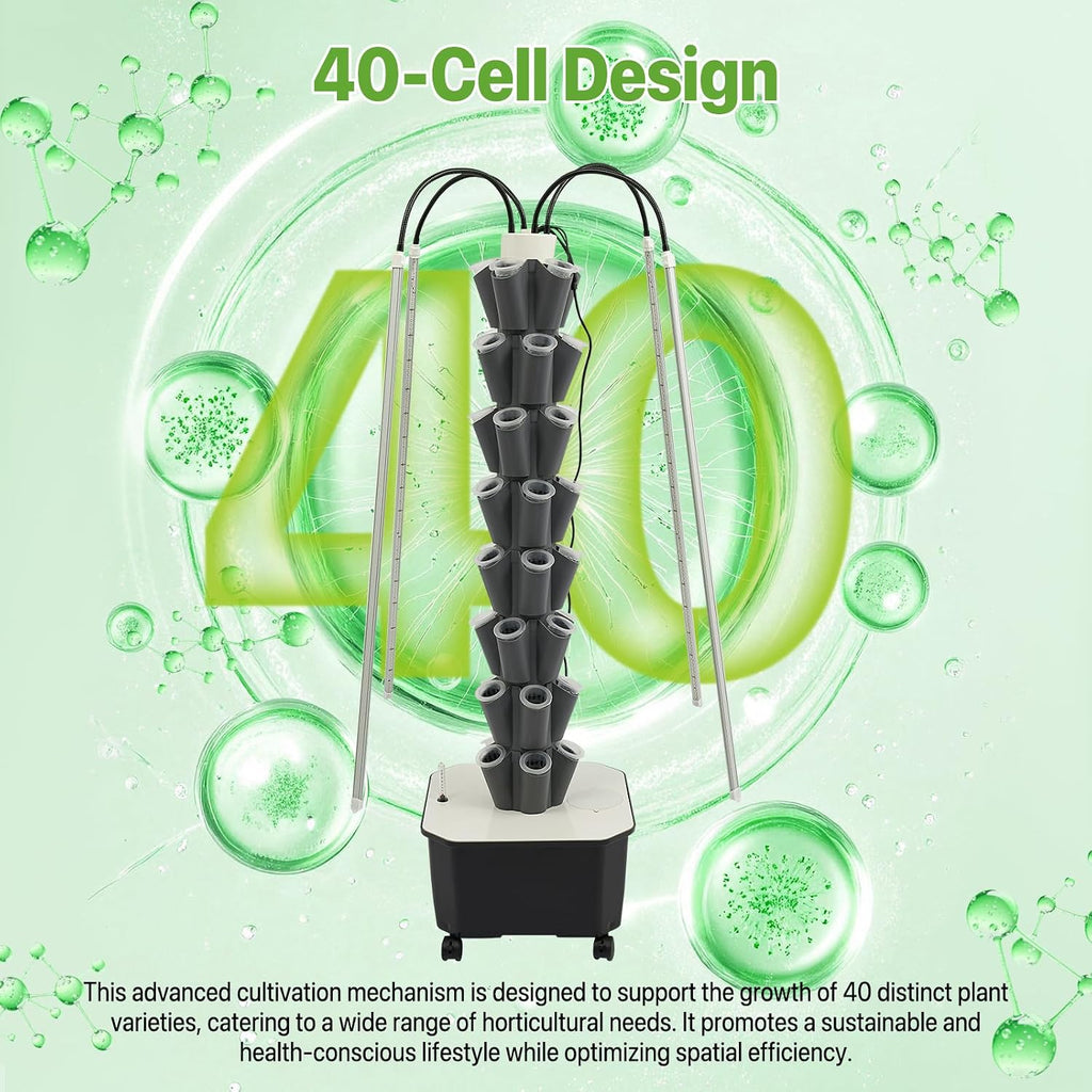 Hydroponic Growing System Tower, 80W 40 Plants 5-Layer Hydroponic Tower with LED Light Vertical Hydroponics Garden