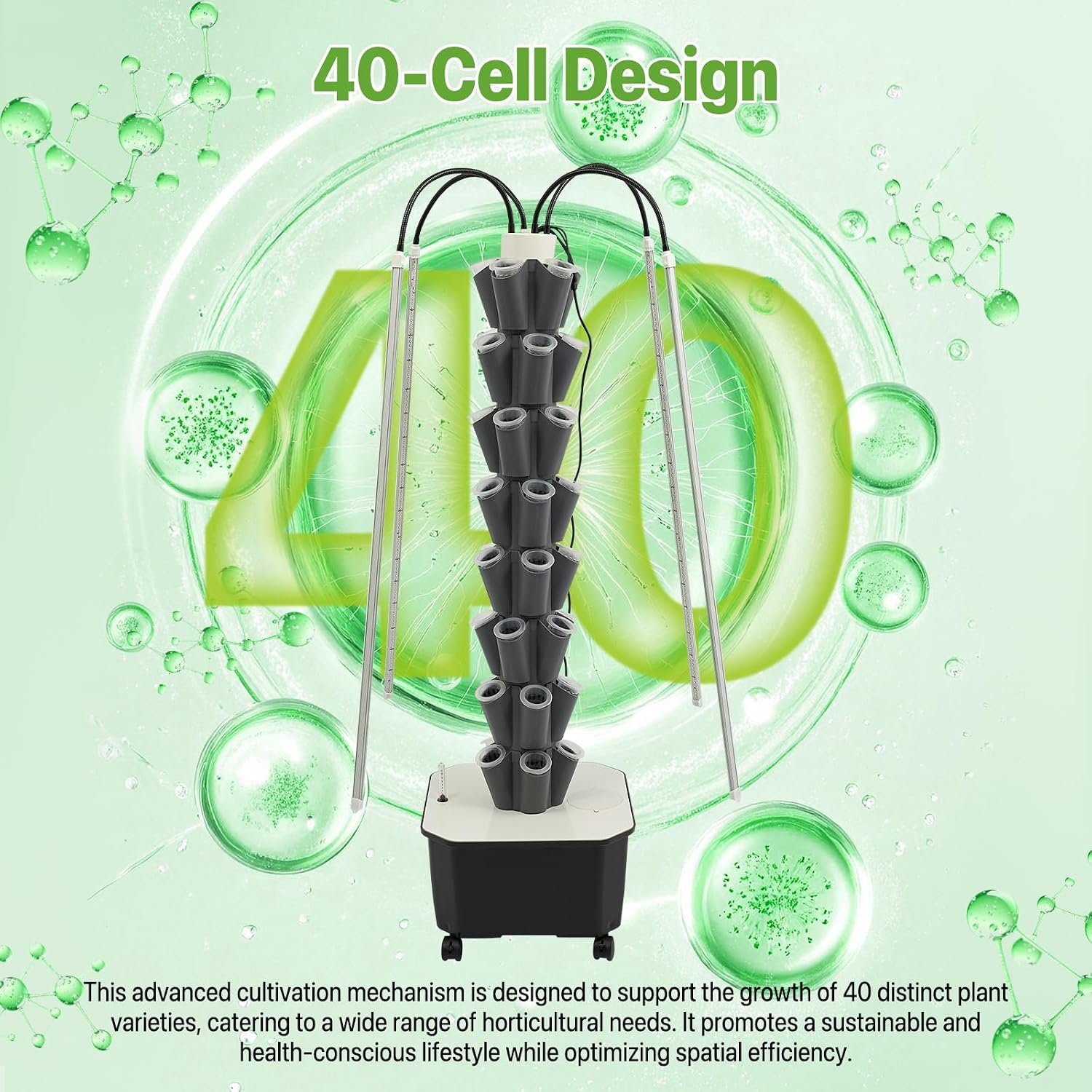 Hydroponic Growing System Tower, 80W 40 Plants 5-Layer Hydroponic Tower with LED Light Vertical Hydroponics Garden