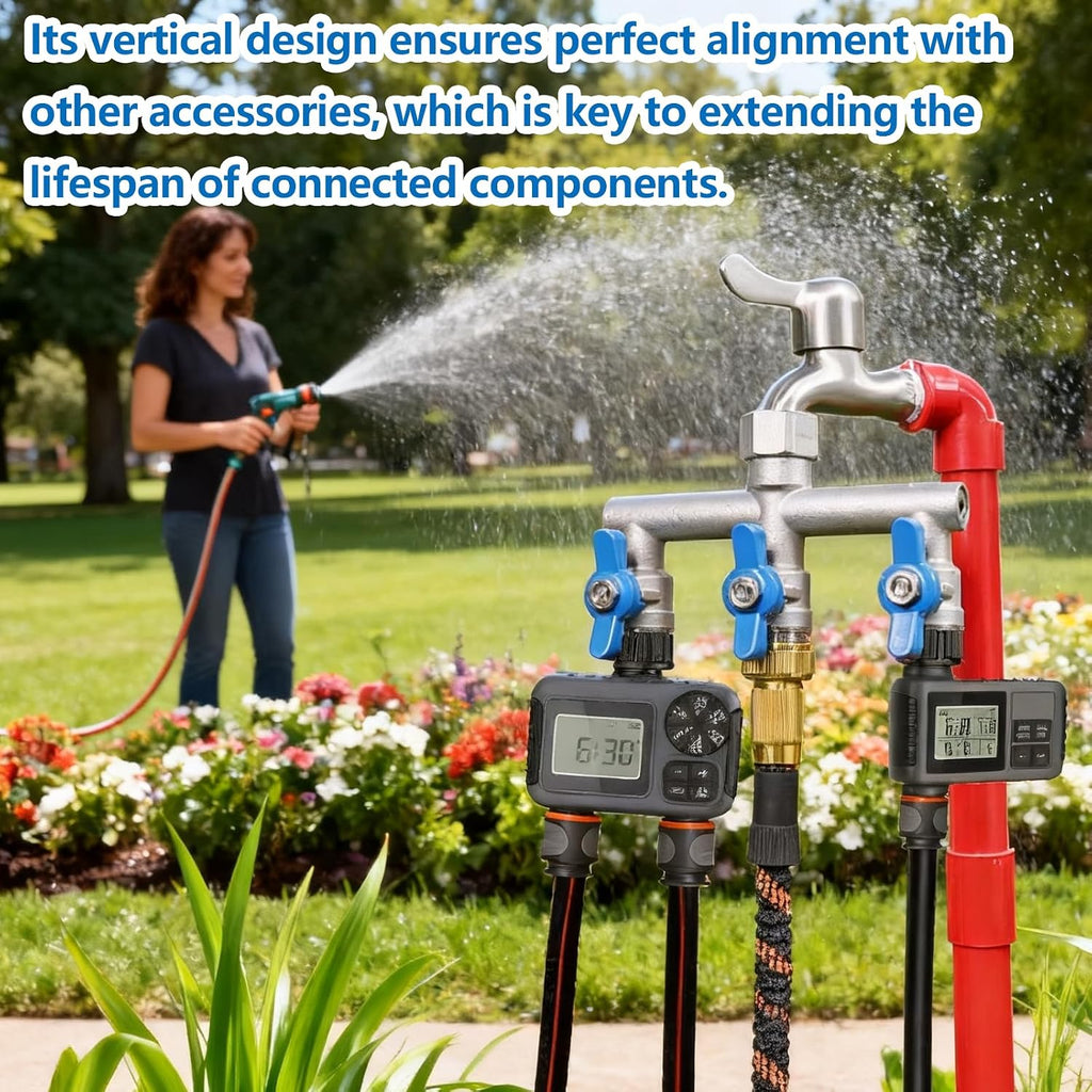 304 Stainless Steel Garden Hose Splitter 3 Way Heavy Duty, Full Flow T Valve Water Hose Splitter With 2.1" Extra Long