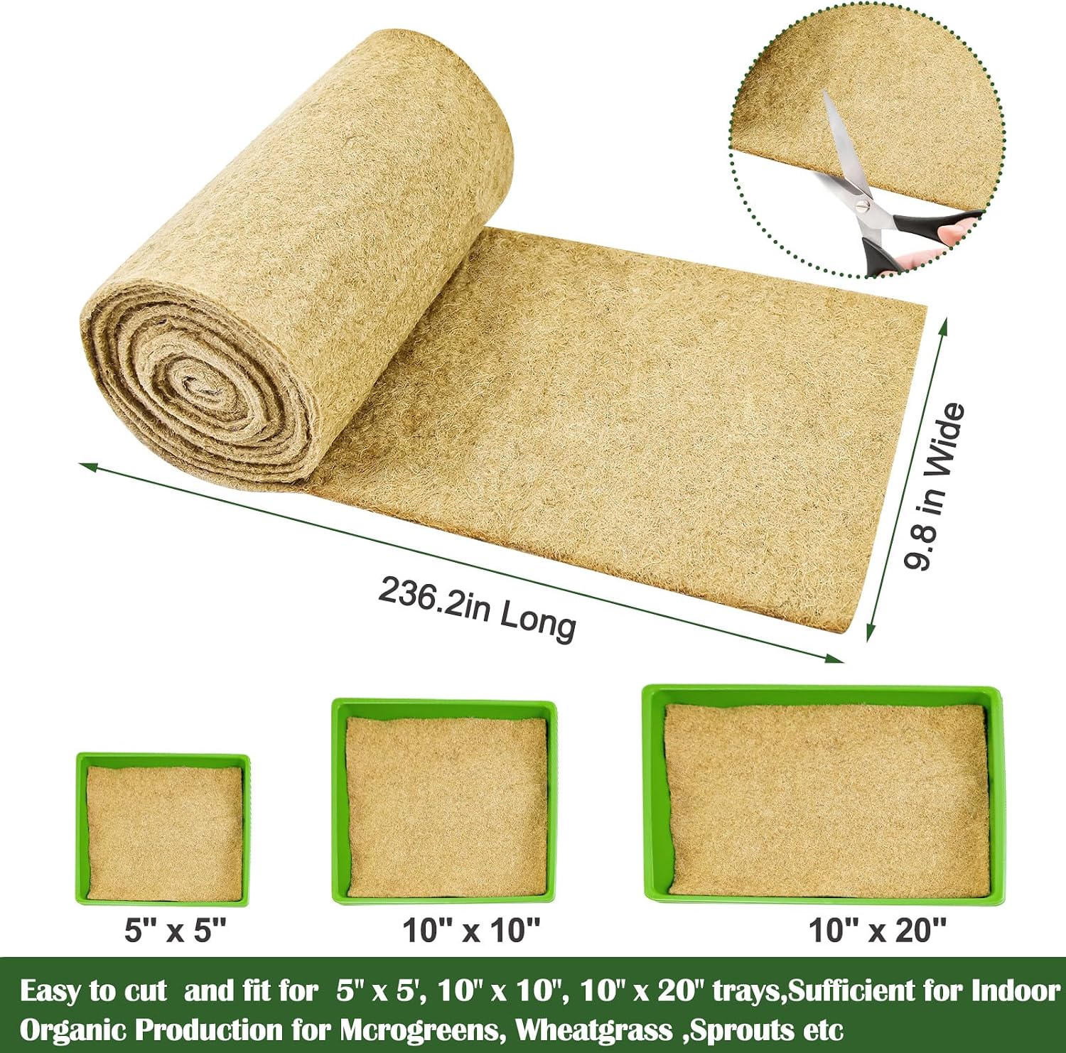 1Roll 10" X 236" Microgreen Growing Mat Hemp Fiber Grow Mats Microgreens Growing Kit Jute Hydroponic Pads Indoor