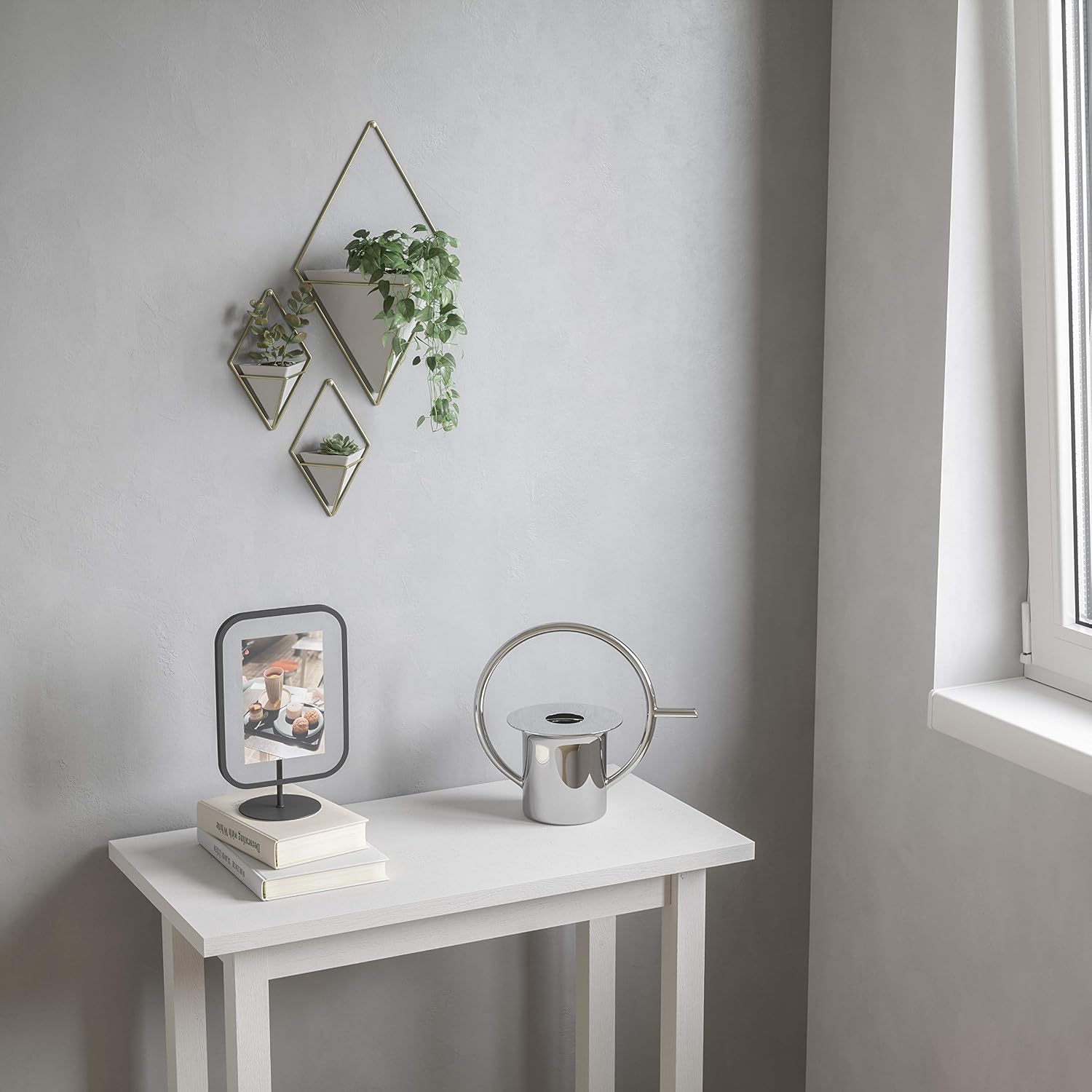 Umbra Trigg Hanging Planter for Small Plants, Set of 2, Small, White/Brass