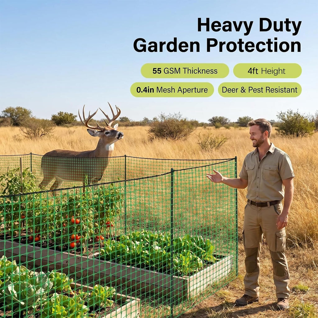 Garden Fencing 4 x 100FT,0.4" Mesh Plastic Fencing,50PCS Zip Ties | Deer Fence Temporary Fencing Snow Fence Safety