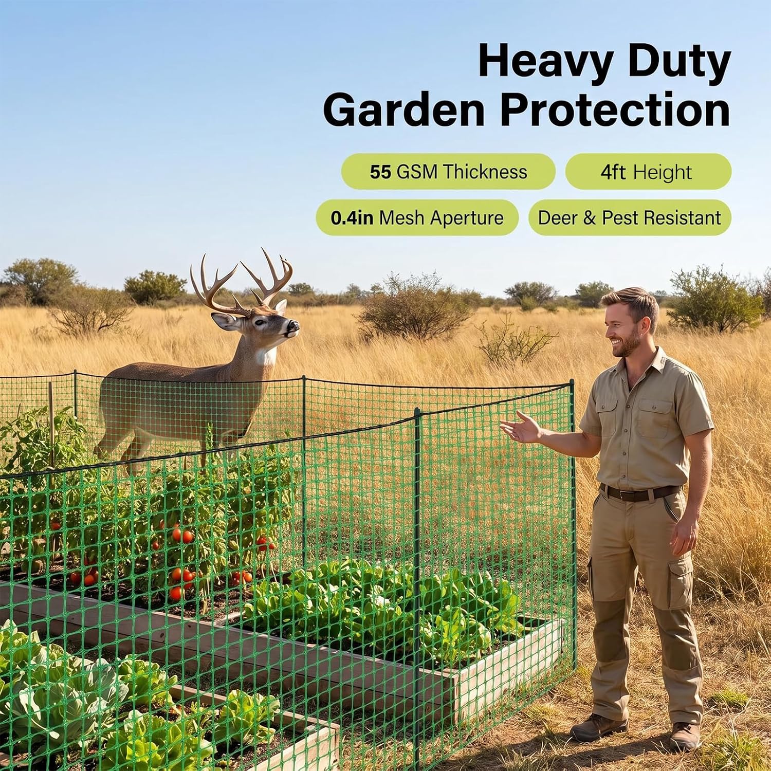 Garden Fencing 4 x 100FT,0.4" Mesh Plastic Fencing,50PCS Zip Ties | Deer Fence Temporary Fencing Snow Fence Safety
