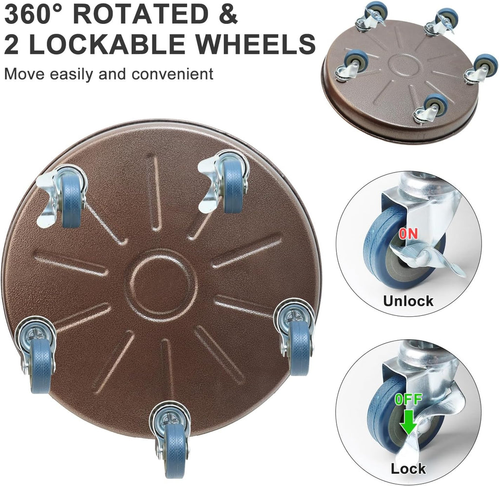 1 Pack 17 Inch Metal Plant Caddy With Lockable Wheels,Plant Stand Dolly for Heavy Planter,Wheeled Planter Saucer