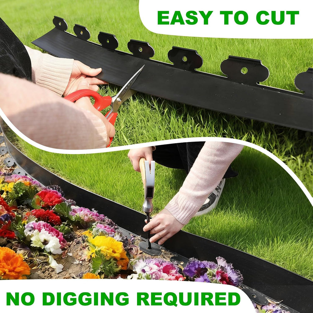 4 Inch Tall 66 FT Garden Edging Kit with 90pcs Spikes, Plastic Edging for Landscaping