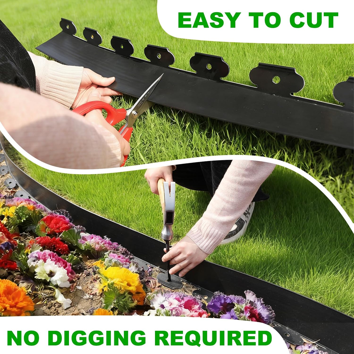 4 Inch Tall 66 FT Garden Edging Kit with 90pcs Spikes, Plastic Edging for Landscaping