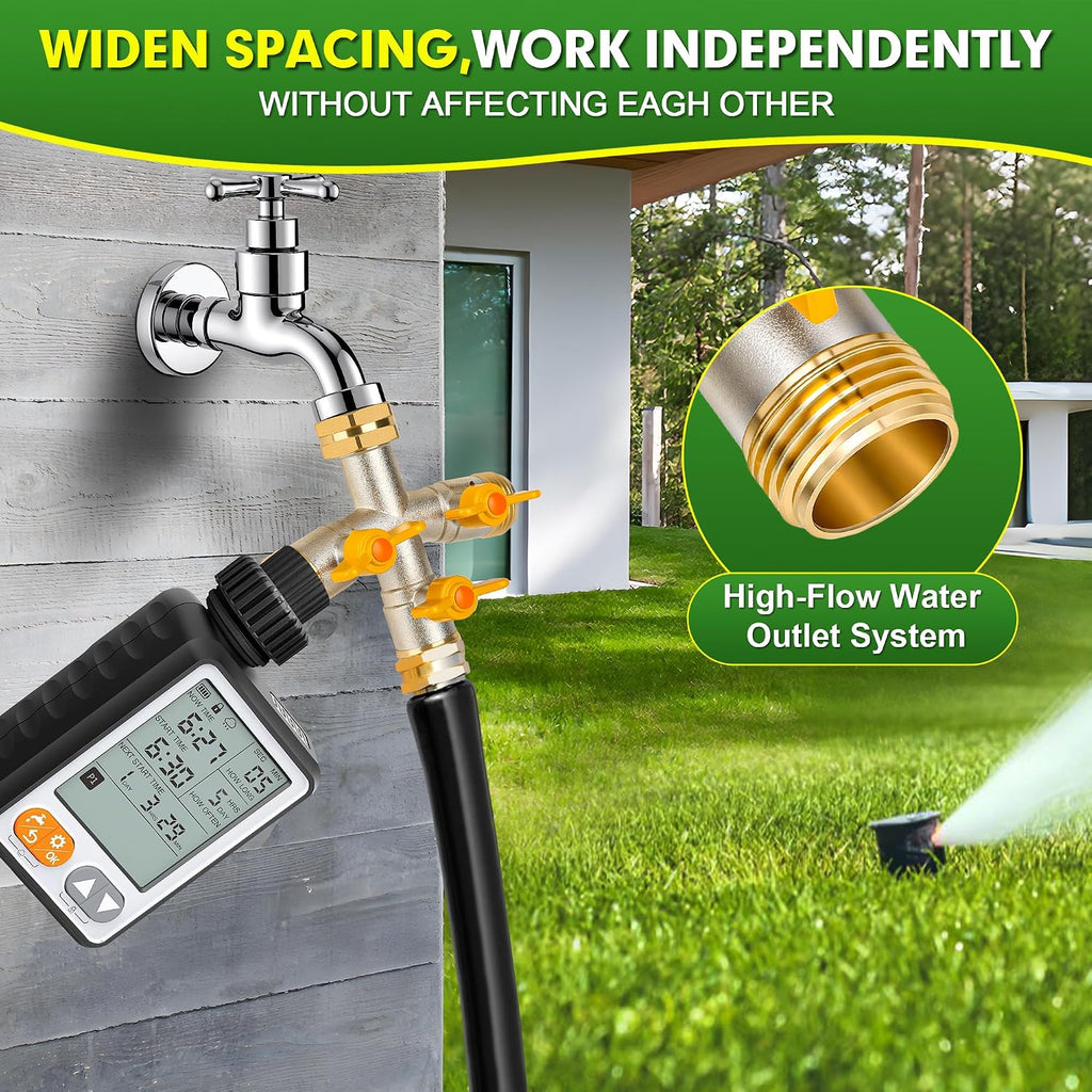 Hose Splitter 3 Way, High Flow Garden Hose Splitter, 3/4” Ght Inlet Brass Heavy Duty Hose Converter, water 3 Way Faucet