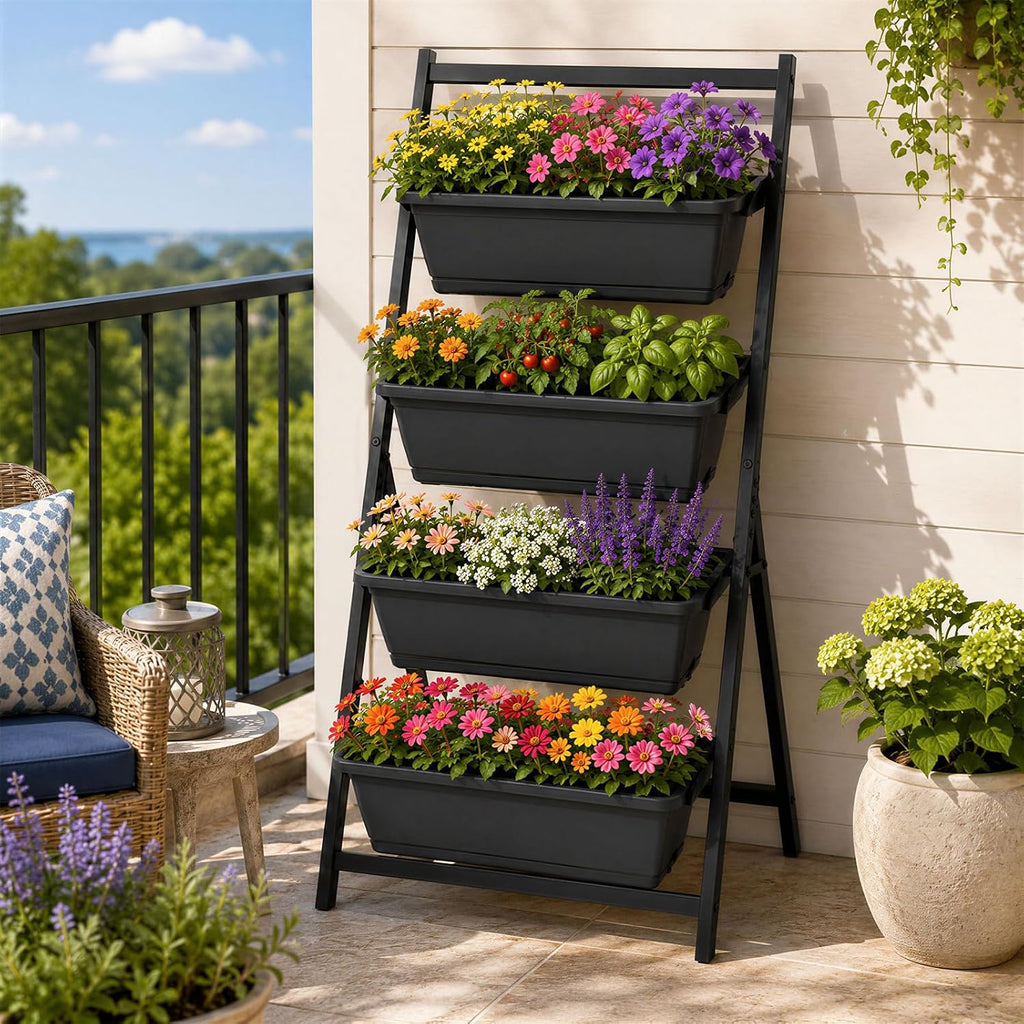 GIANTEX Vertical Raised Garden Bed, 4-Tier Vertical Garden Planters | 4 Container Boxes Drainage System Freestanding