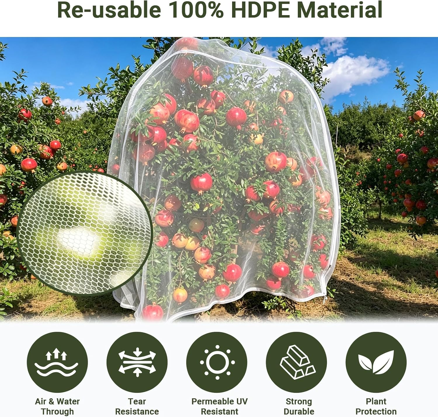 10x10FT Fruit Tree Netting Cover, Insect & Bird Barrier-1PCS | 60-mesh net guards blueberries,tomatoes,apples from