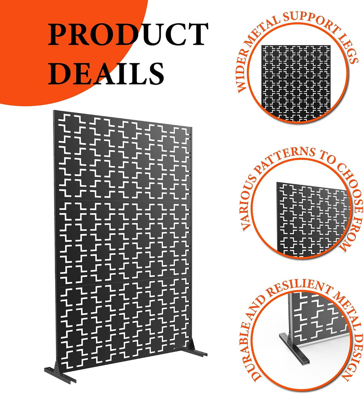 GarveeLife Metal Privacy Screen 72" h x 47" w, Outdoor Privacy Screens and Panels, Freestanding Decorative Fence for