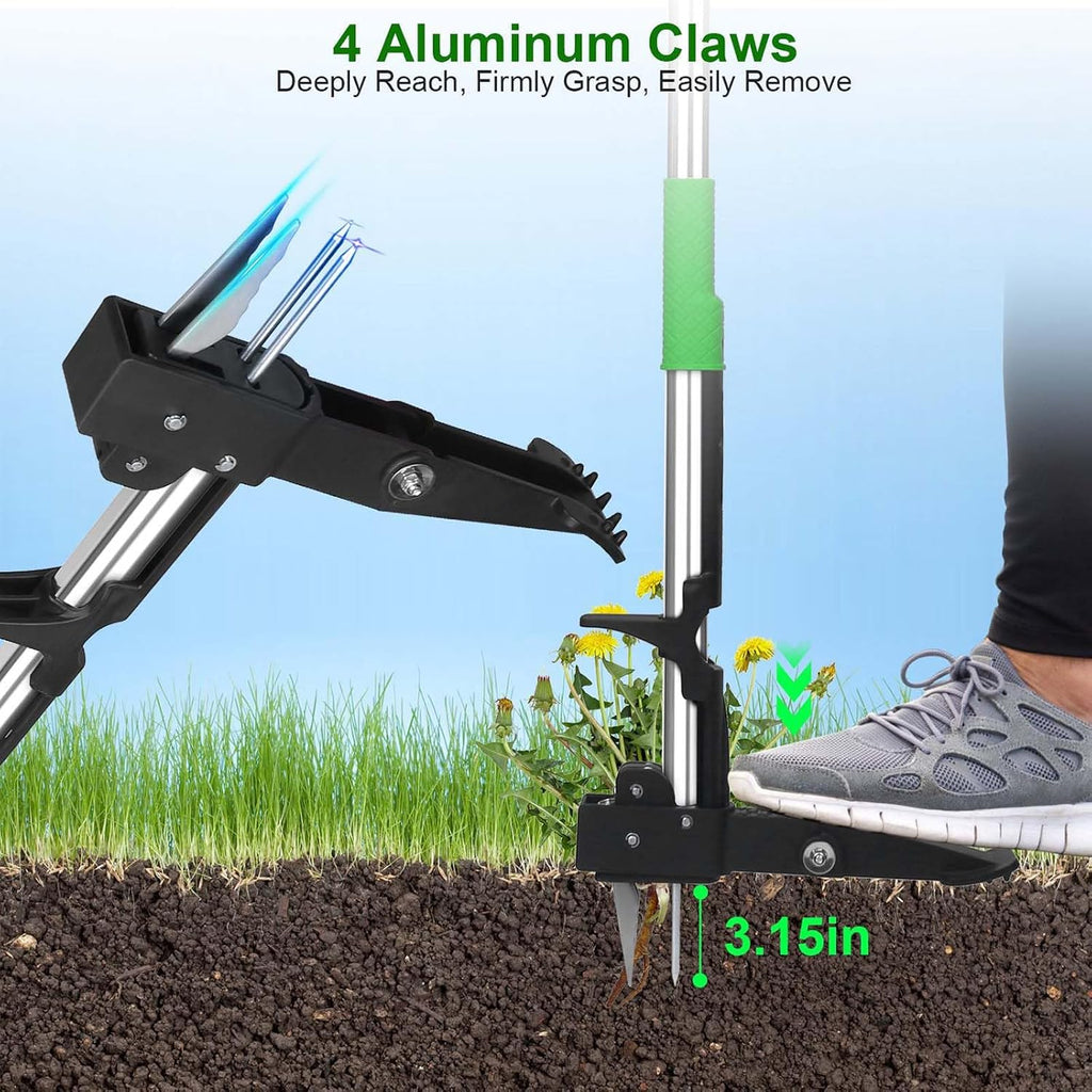 Weed Puller Tool, Stand Up 38.97in Heavy Duty Long Handle Garden Weeding Tool with 4 Claws Gardening Uprooting Manual