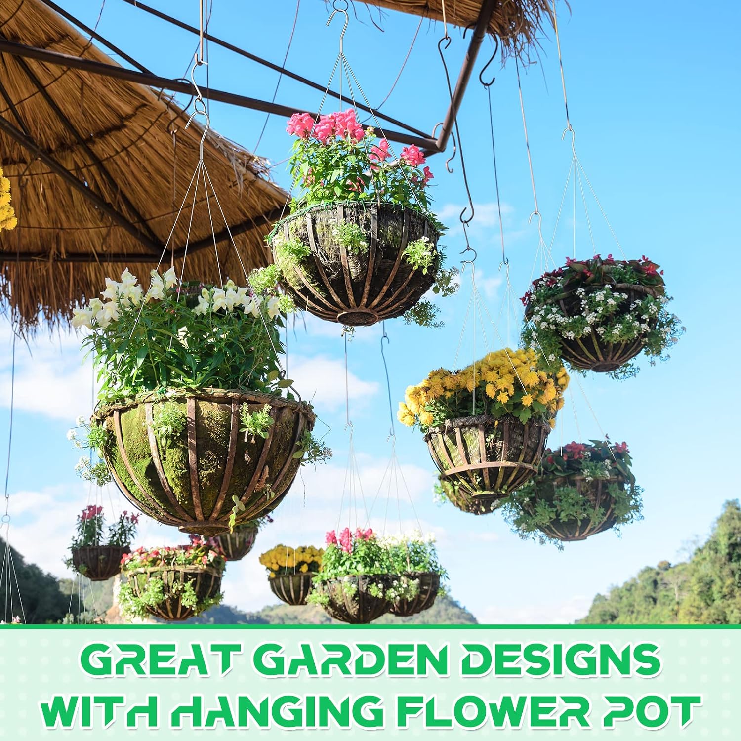 Mixweer 12 Pcs 24 Inch Wire Plant Hangers for Hanging Baskets 4 Strand Hanging Basket Wire Hangers Hook Flower Pot