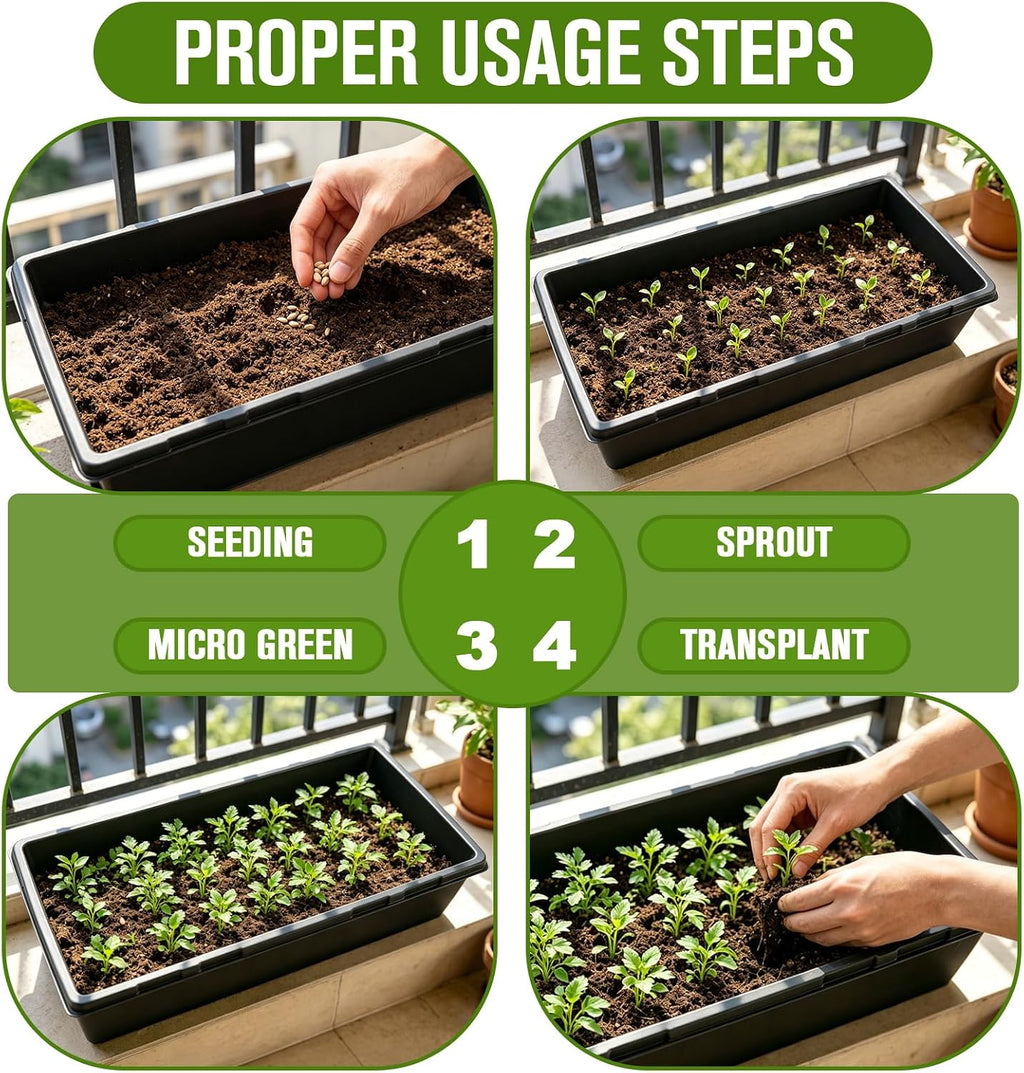 CMOOD 10 Pack 1020 Trays Heavy Duty Extra Thick Seed Starting Trays, Plant Trays for Seedlings, Plant Germination