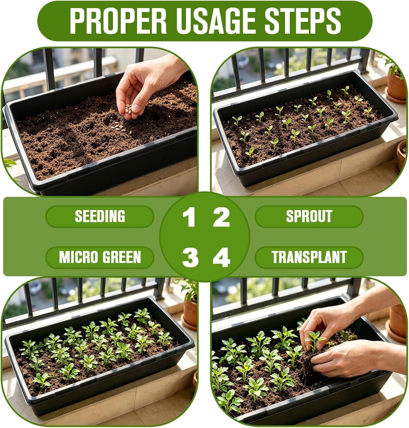 CMOOD 10 Pack 1020 Trays Heavy Duty Extra Thick Seed Starting Trays, Plant Trays for Seedlings, Plant Germination