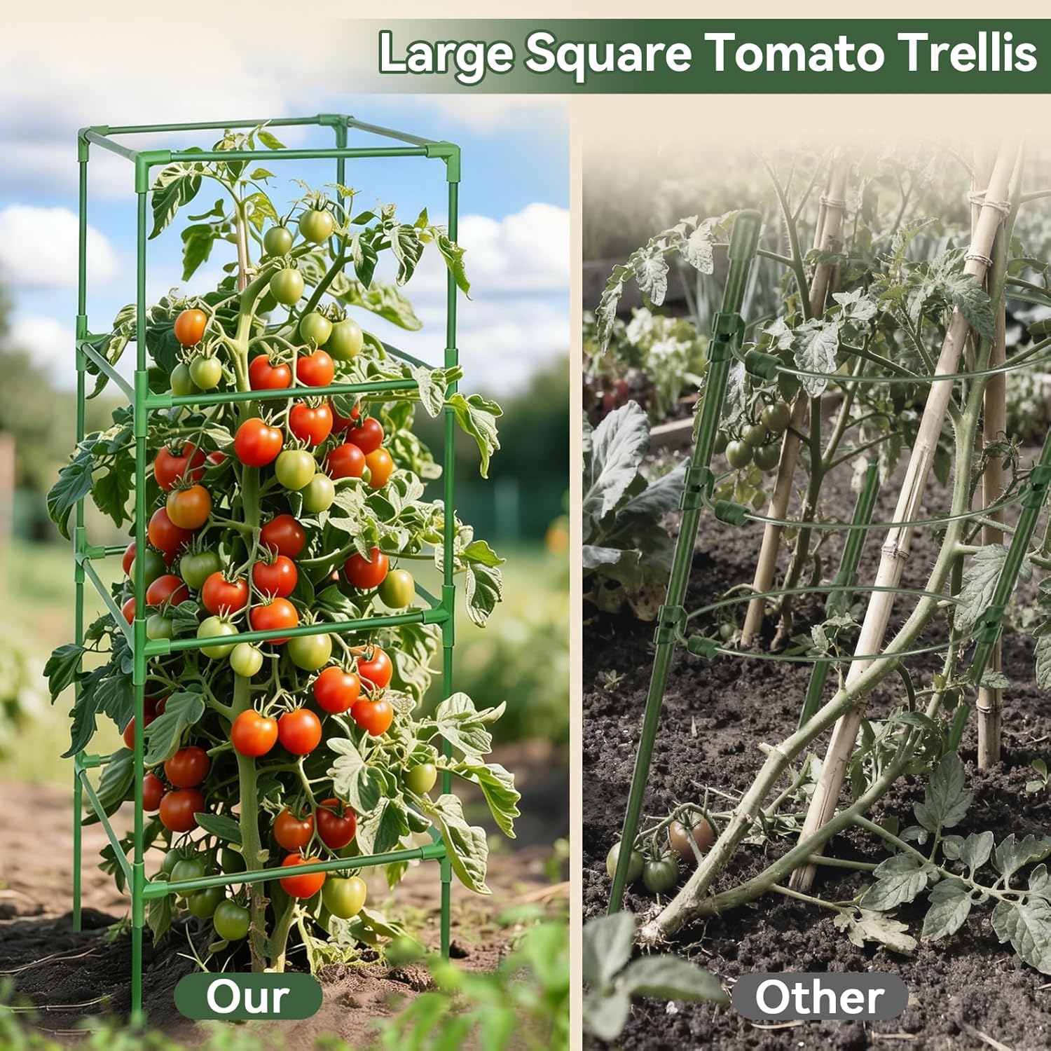 4 Pack 45" Tomato Cages for Garden, Heavy Duty Adjustable Plant Support | For Climbing Plants and Vegetables