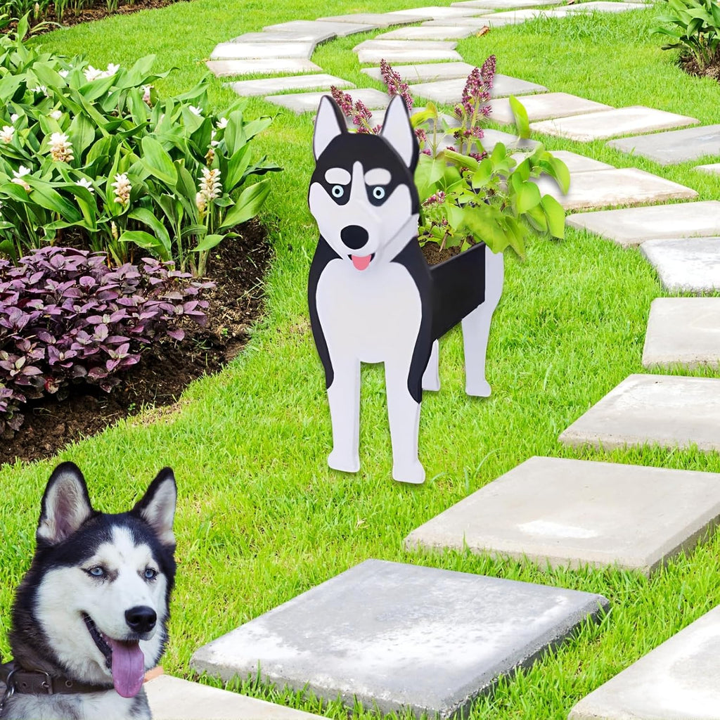 Siberian Husky Dog Planter Pots, Animal Shaped Flower Pot | Large Cute Plant Gift for Women and Pet Lovers, Indoor