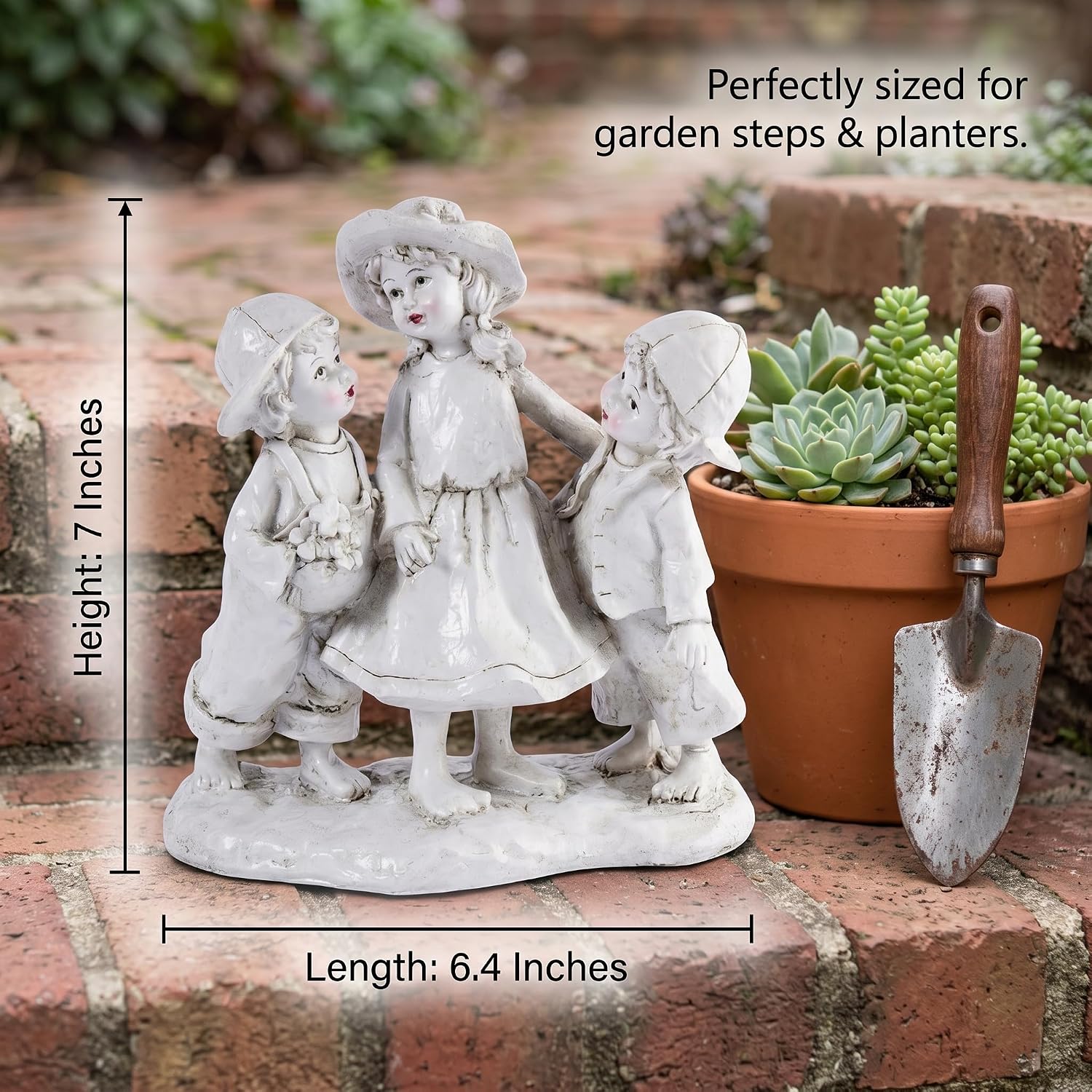 Garden Statues Three Children Figurine Vintage Family Sculpture White Distressed Resin Outdoor and Indoor Garden
