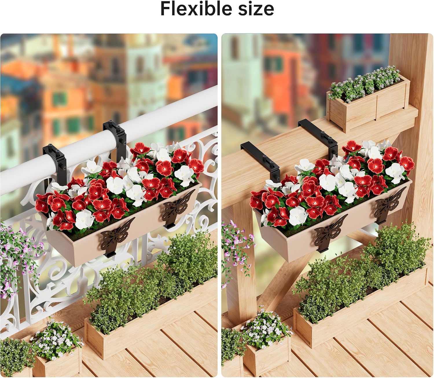 HFHOME Window Box Brackets, Adjustable Planter Box Brackets, Heavy Duty Flower Railing Planter Bracket for Balcony