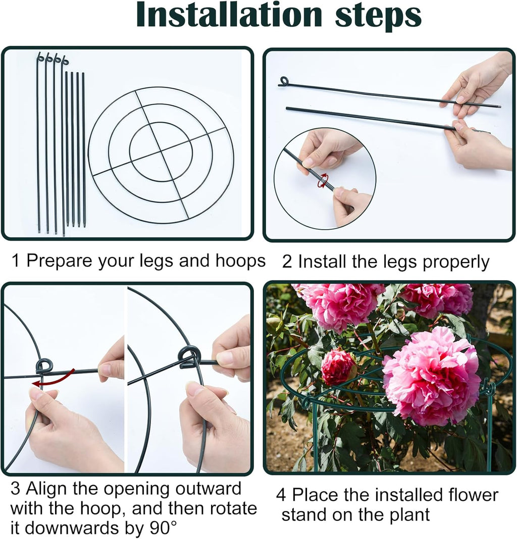 2Set Metal Peony Grid Cages, 30"H X 13"D Large Flower Support Cages Grow Through Hoop Ring Peony Stakes Garden Plant