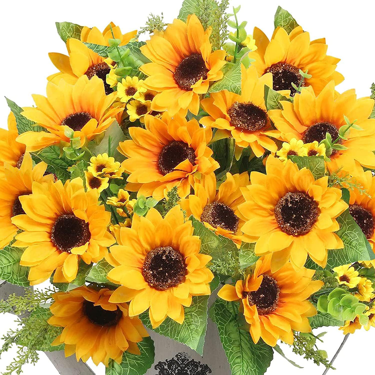 6-Pack Fall Stems Artificial Arrangement Flowers Bouquet Decoration Eucalyptus Leaves Autumn Harvest Home Décor Silk Sunflowers Daisy Grain Berries