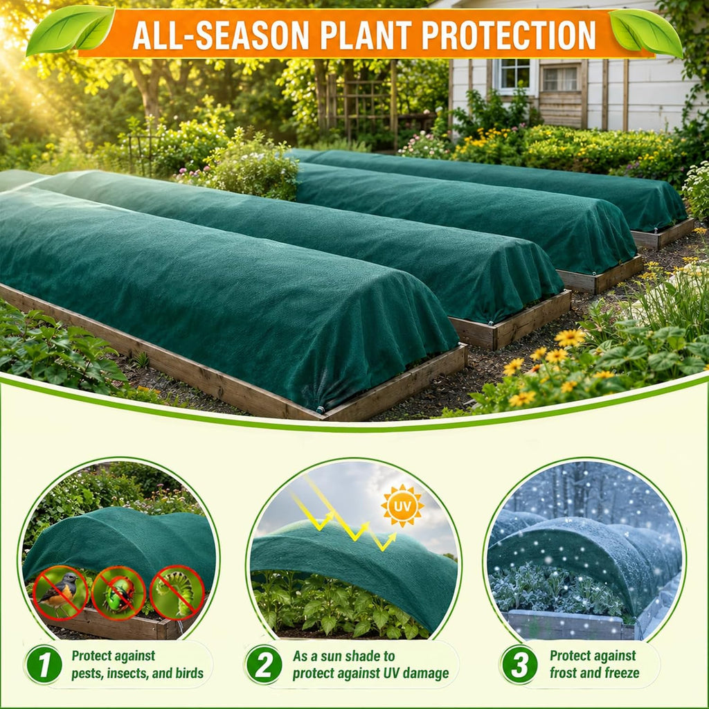 Plant Covers Freeze Protection, 10ft x 50ft 1.41 oz/yd² Frost Cloth Plant Blankets Floating Row Covers with 35