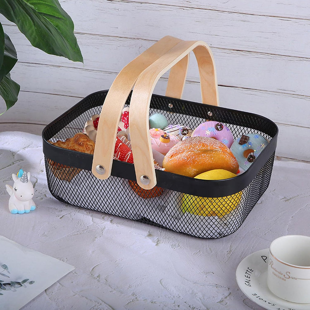 AJIODA Metal Mesh Steel Basket, Storage Organizer Basket Garden Harvest Basket Multi-functional Kitchen Fruit Baskets