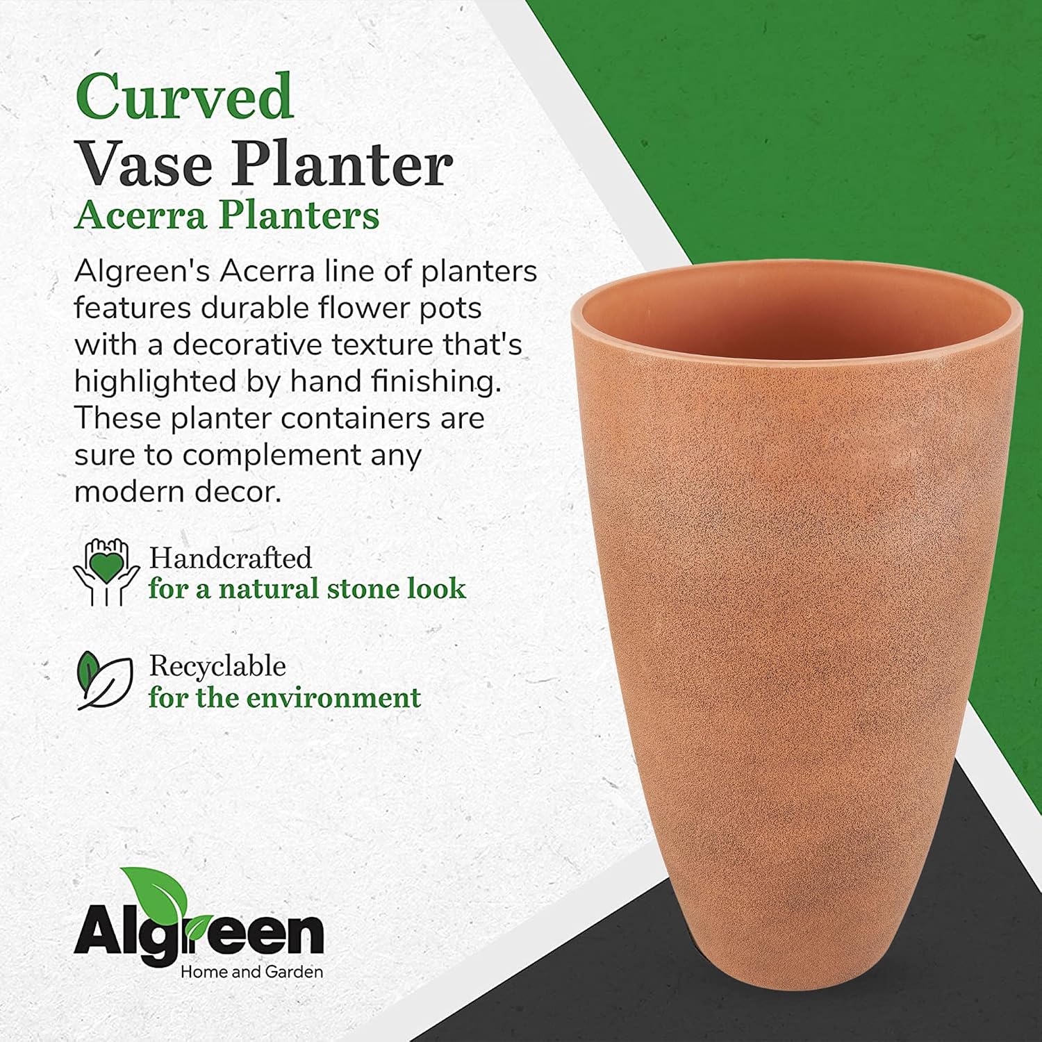 Algreen 43729 Acerra Weather Protected Recycled Composite Vase Planter Pot, Indoor or Outdoor use, Tall Lightweight 7