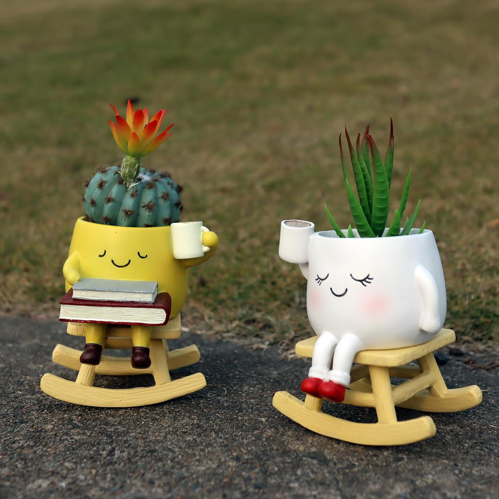 Dolkgy Cute Plant Pots Face Planters Set, Fun Head Planters Cactus Succulent Pots for Indoor Outdoor Plants, Unique