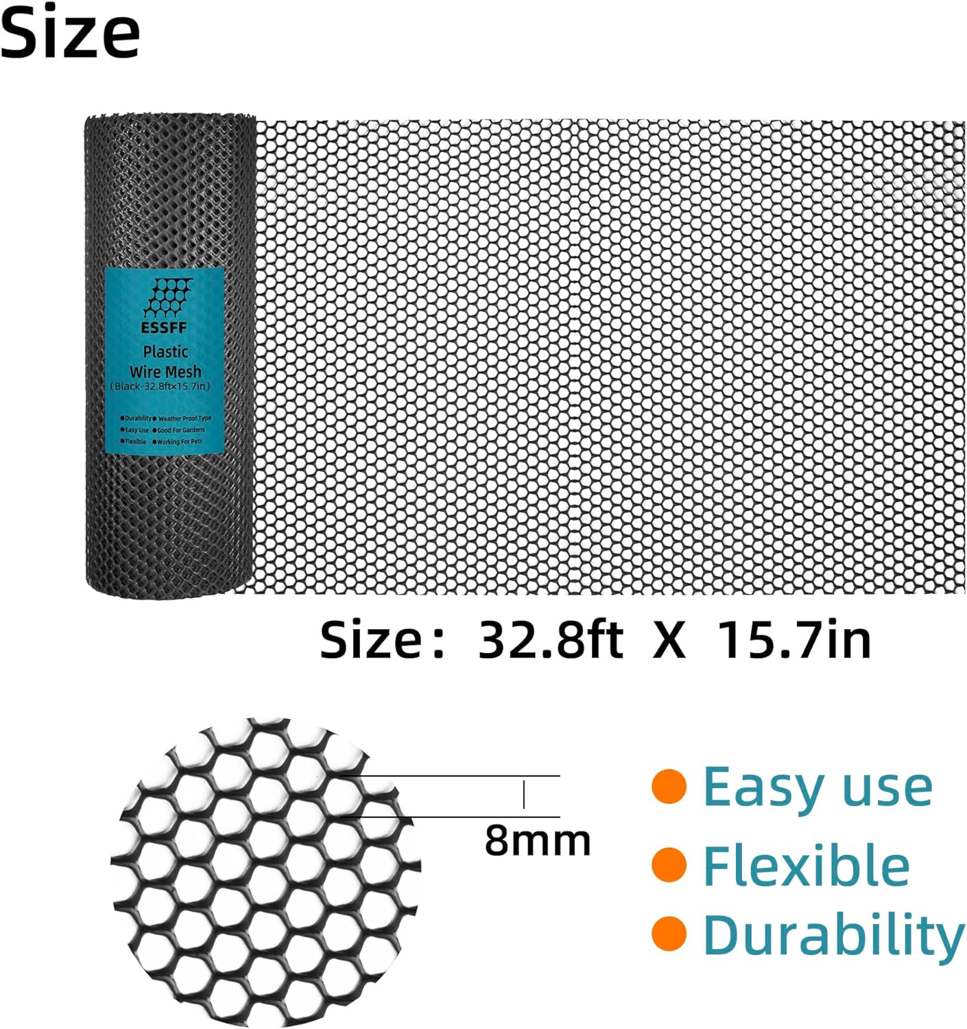 Pet & Garden Safeguard - 15.7IN x 32.8FT Roll - Black Plastic Netting, Multi-Use Decorative Fencing for Poultry, Dogs