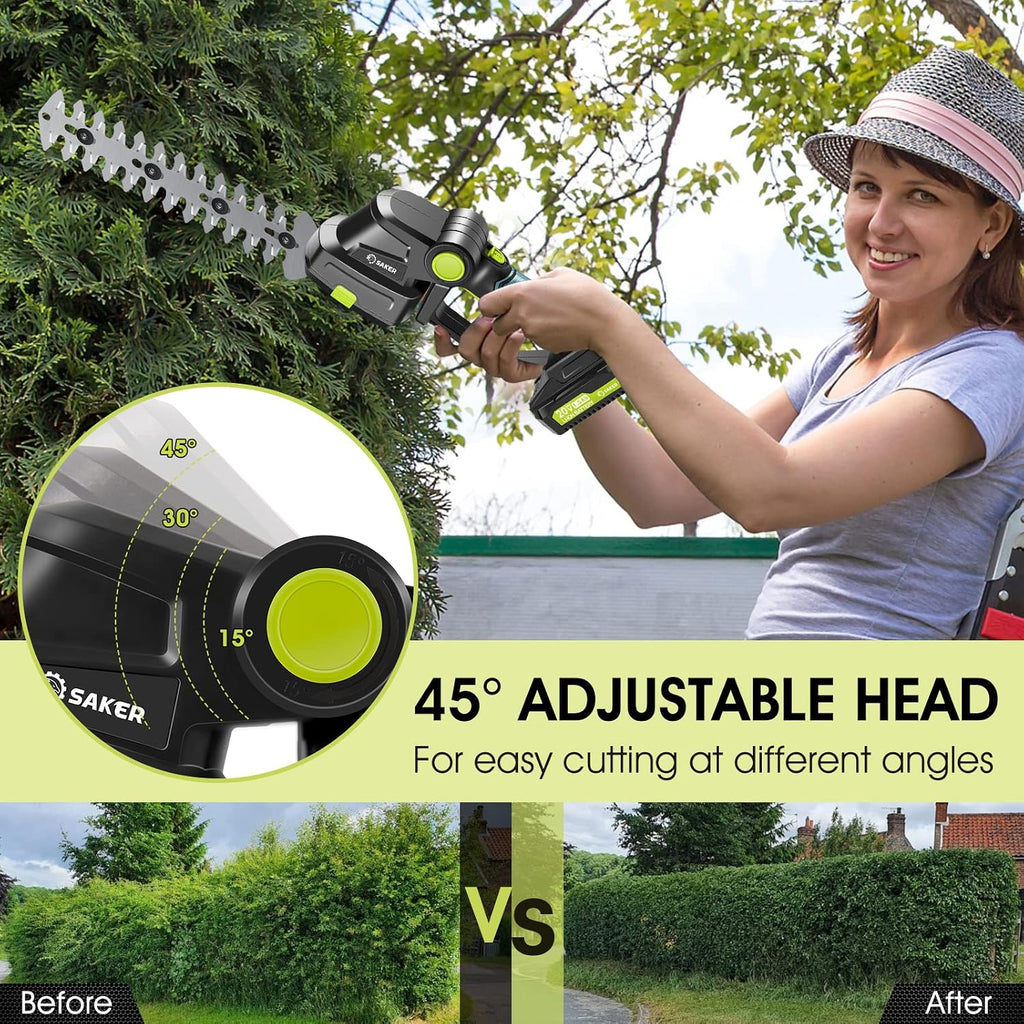 Saker 20V Cordless Hedge Trimmer,2 in 1 Electric Bush Trimmer | Electric Shrub Trimmer Grass Shears , Hedge Shear with