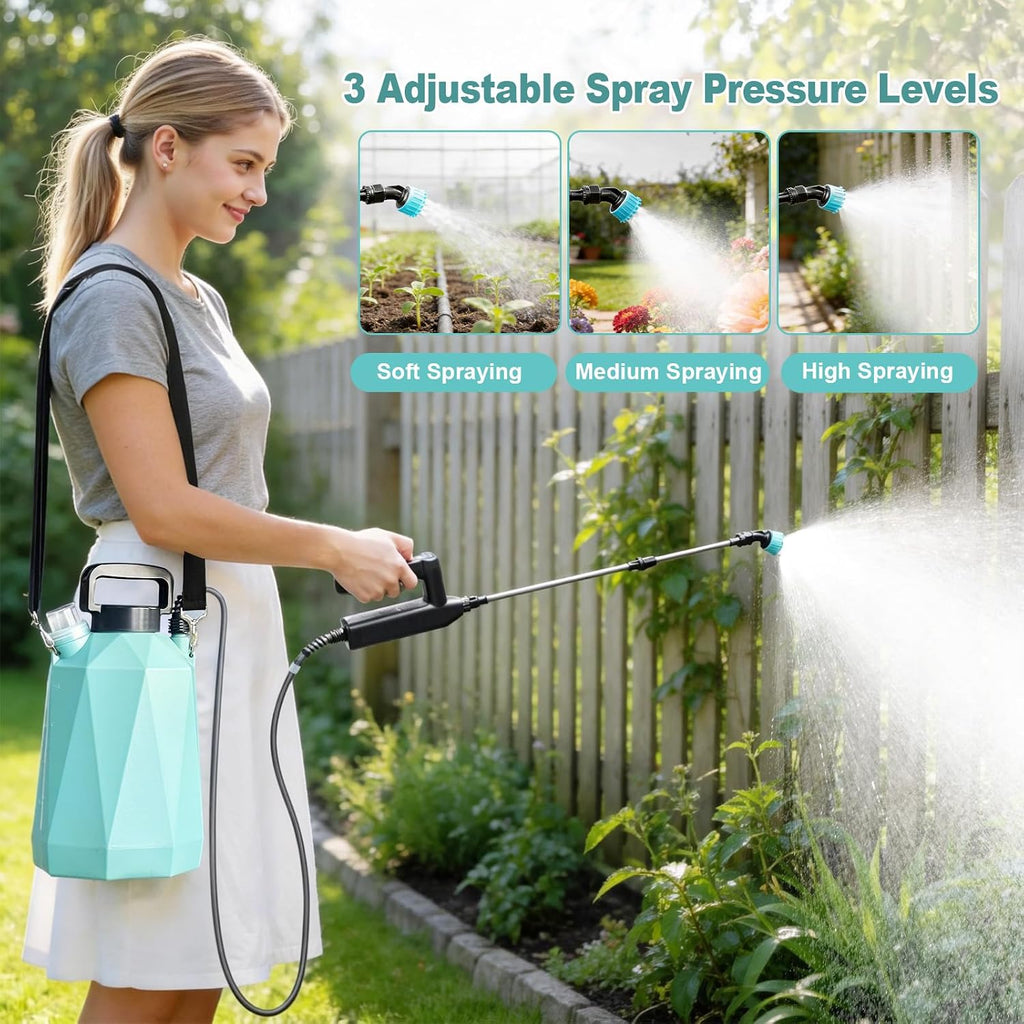 1.35 Gallon Battery Powered Sprayer, Electric Garden Sprayer with 3 Adjustable Pressures, Battery Indicator, Telescopic