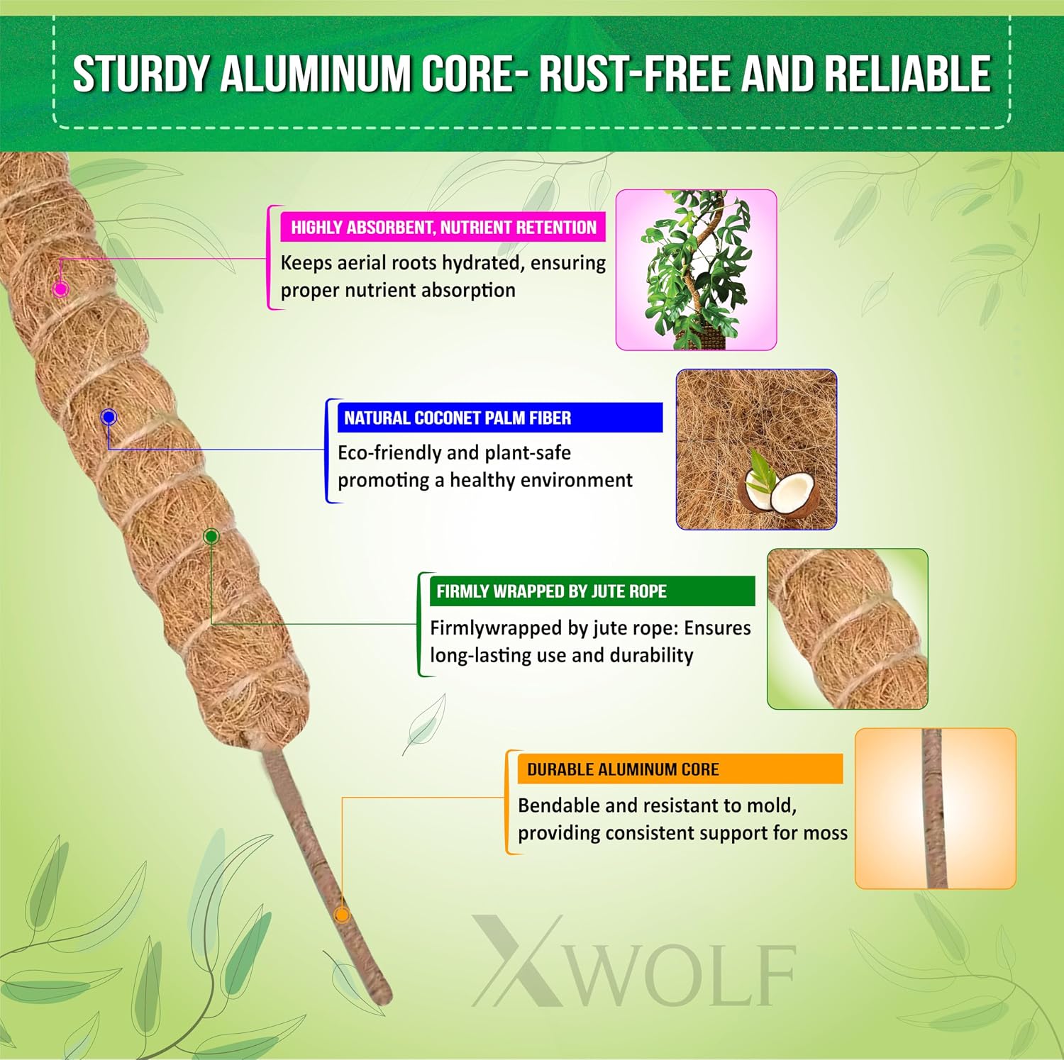 Moss Pole for Plants, 3 Pack of 28,48,63 inches | Coco Coir, Totem Poles for Climbing Plants, Monstera & Pothos Support