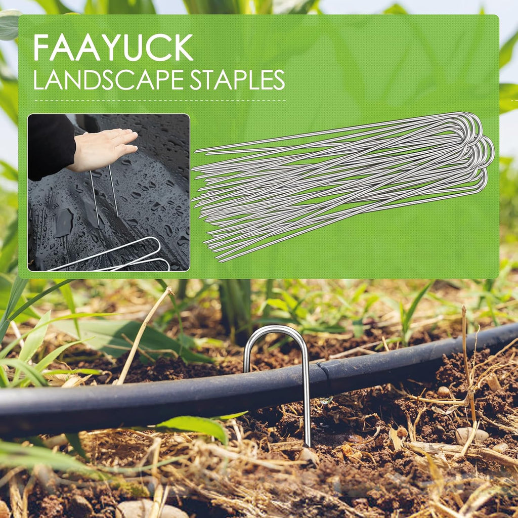 8 Inch Landscape Staples, 12/25/50/100 Pack Galvanized Garden Stakes, Heavy Duty 8 Gauge U-Shaped Ground Stakes for