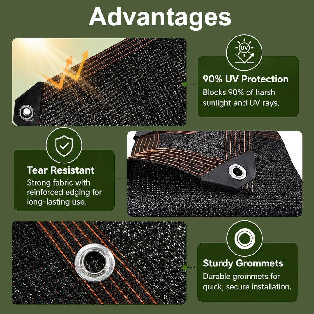 Shade Cloth for Garden, 90% Shade Tarp with Grommets, 10x20FT | Mesh Tarp Sun Screens for Patio, Outdoor, Garden