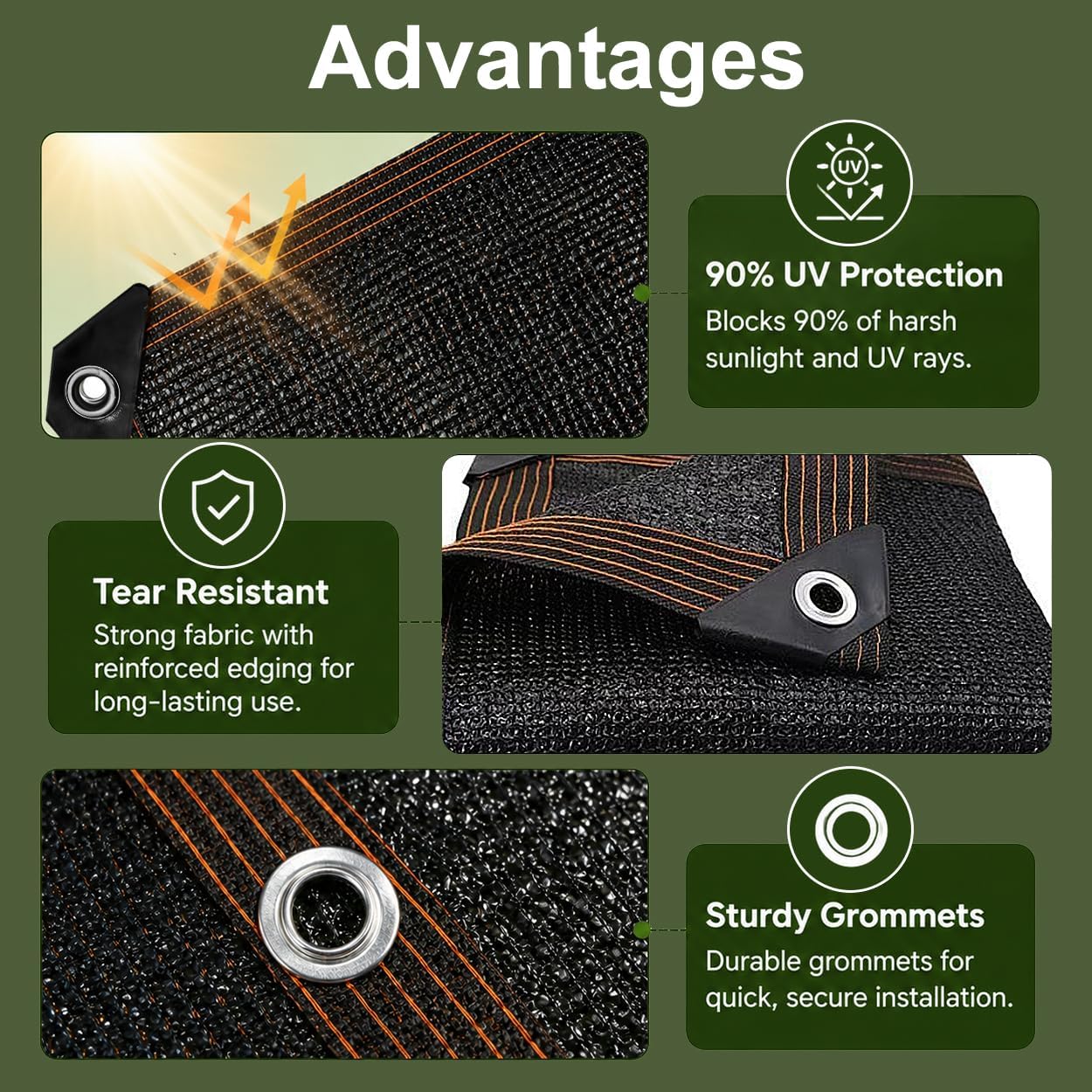 Shade Cloth for Garden, 90% Shade Tarp with Grommets, 10x20FT | Mesh Tarp Sun Screens for Patio, Outdoor, Garden