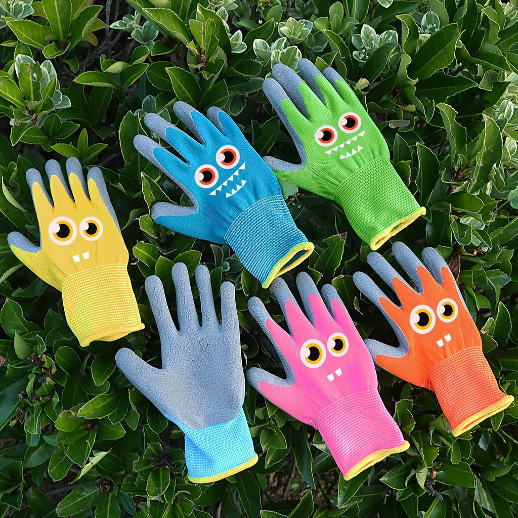 12 Pairs Kids Garden Gloves for Gardening Work (Medium (Age 6-8)) | Children Rubber Leather Yard Work Safety Gloves for