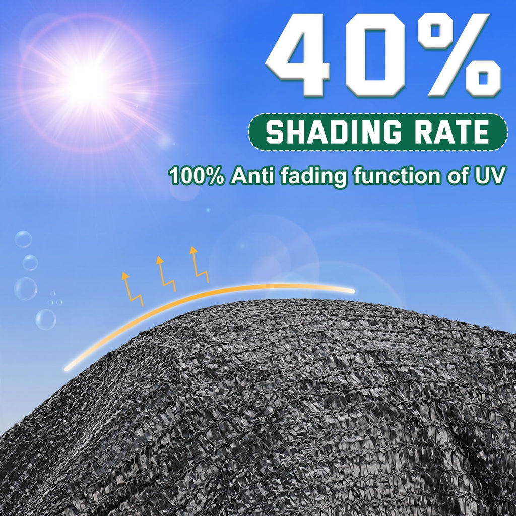 Kesfitt 40% Shade Cloth 10x20 ft, Breathable HDPE Mesh Sun Shade Tarp for Garden & Greenhouse, UV Resistant Outdoor