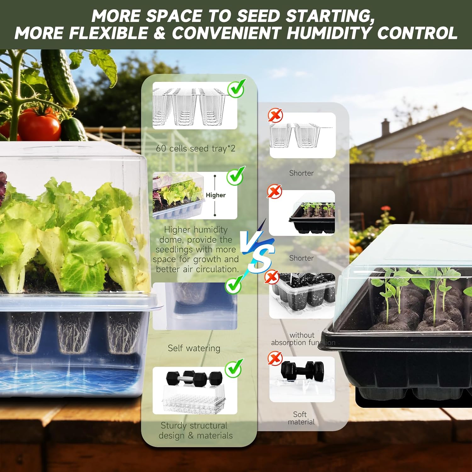 Adawook Self-Watering Seed Starter Tray, Seed Starter Kit Self Water, Germination Trays for Seed Starting with High