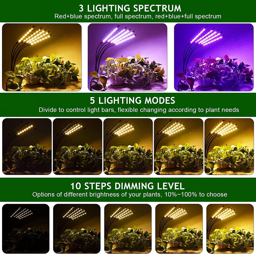 yentbokj Grow Lights for Indoor Plants,5 Heads Red Blue White Full Spectrum Plant Light with 15-60" Adjustable Tripod